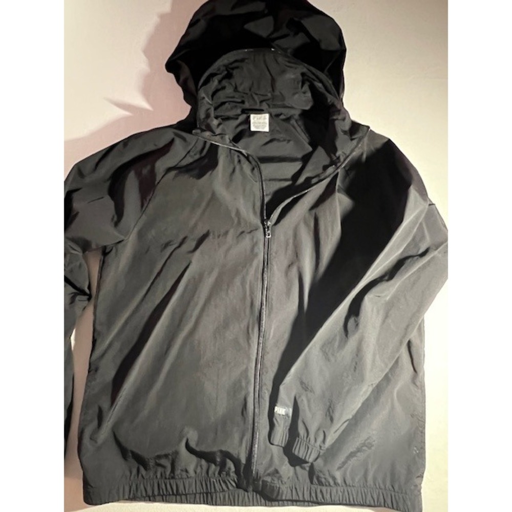 Pink Victoria's Secret Windbreaker Womens L/XL Black Hooded Full Zip Jacket